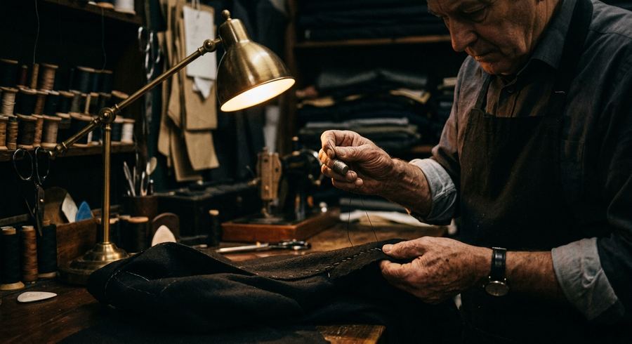 Master tailors hand-stitching garments
